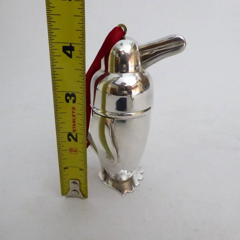 NEW 4.5” RESTORATION HARDWARE PENGUIN SILVER COCKTAIL SHAKER CHRISTMAS ORNAMENT